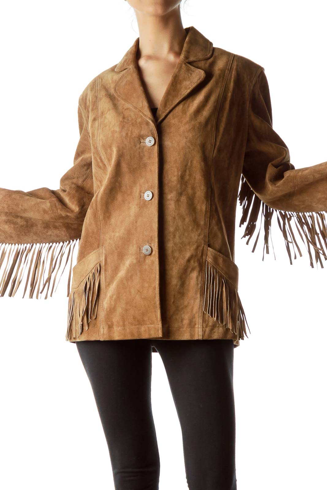 Brown Suede Leather Jacket with Fringe Front