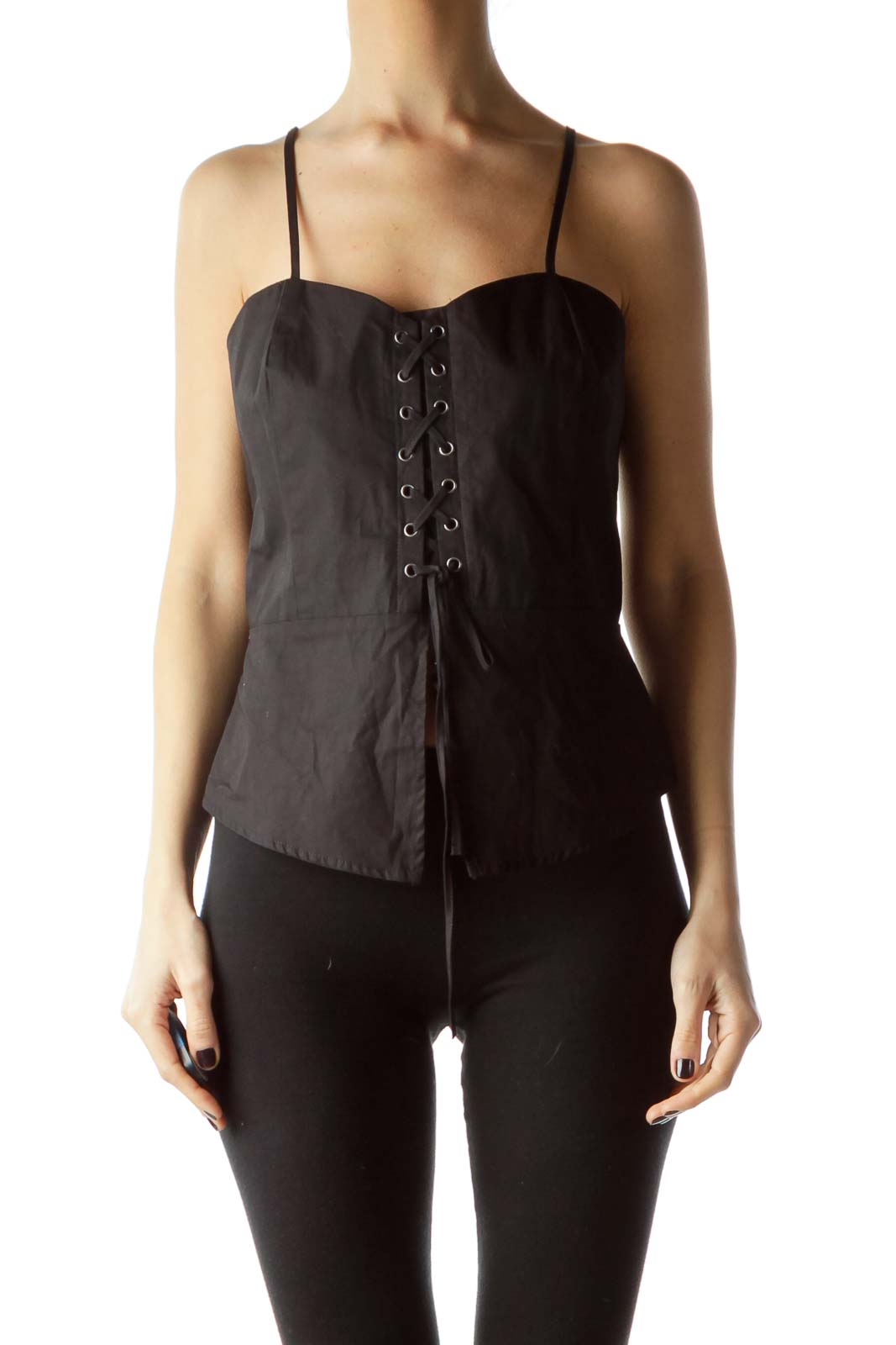 Black Sweetheart Neck 100% Cotton Top Front
