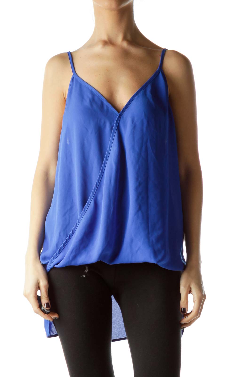 Electric Blue Spaghetti Straps Flared Top Front
