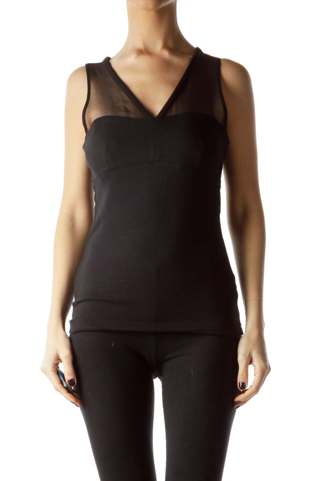 Black Upper Sheer Fitted Top Front