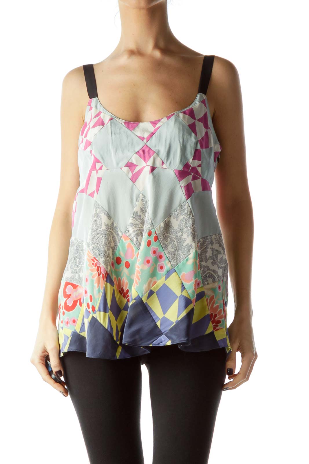 Multicolored 100% Silk Sleeveless Top Front
