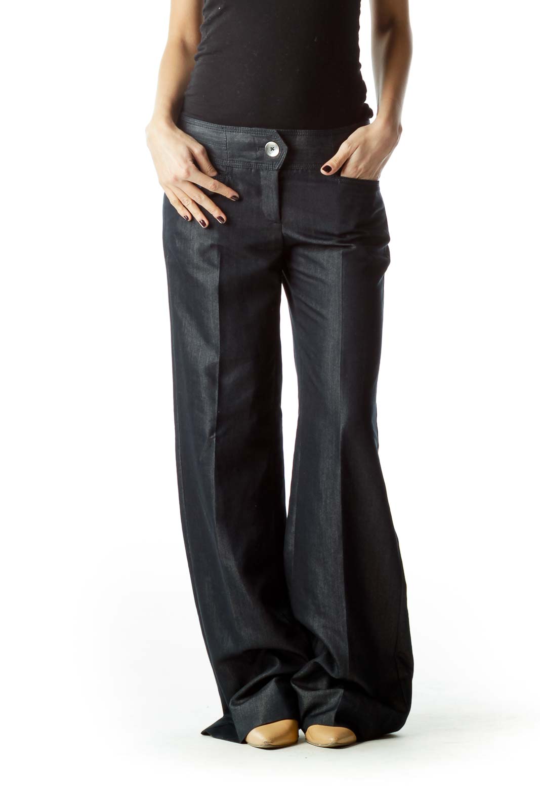 Dark Blue Metallic Buttons Pants Front
