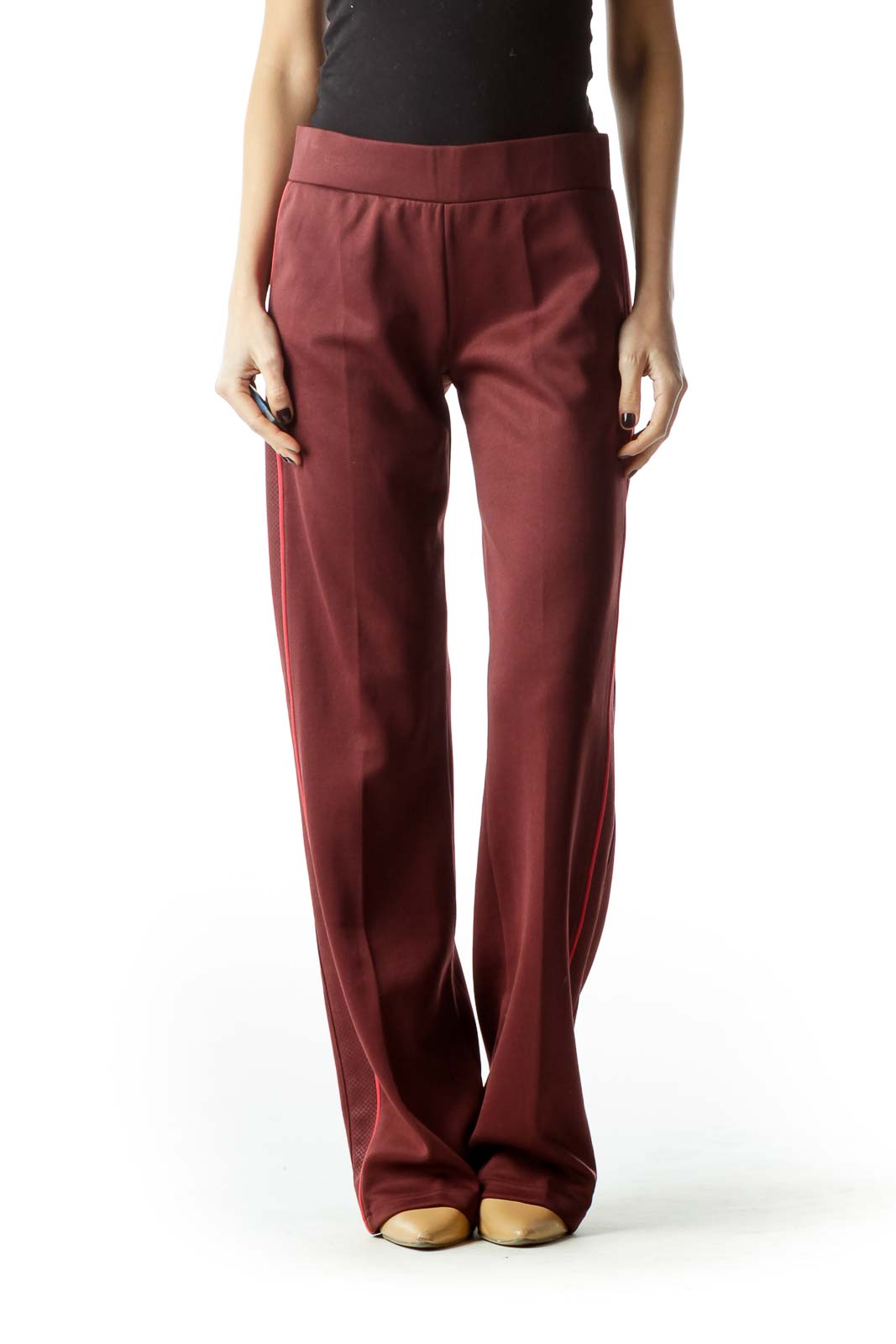 Burgundy Textured Sides Sports Pants Front