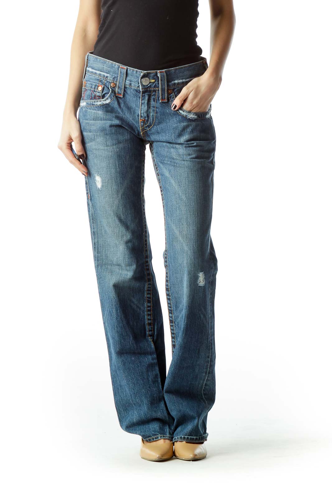 Blue 100% Cotton Straight-Leg Denim Jeans Front