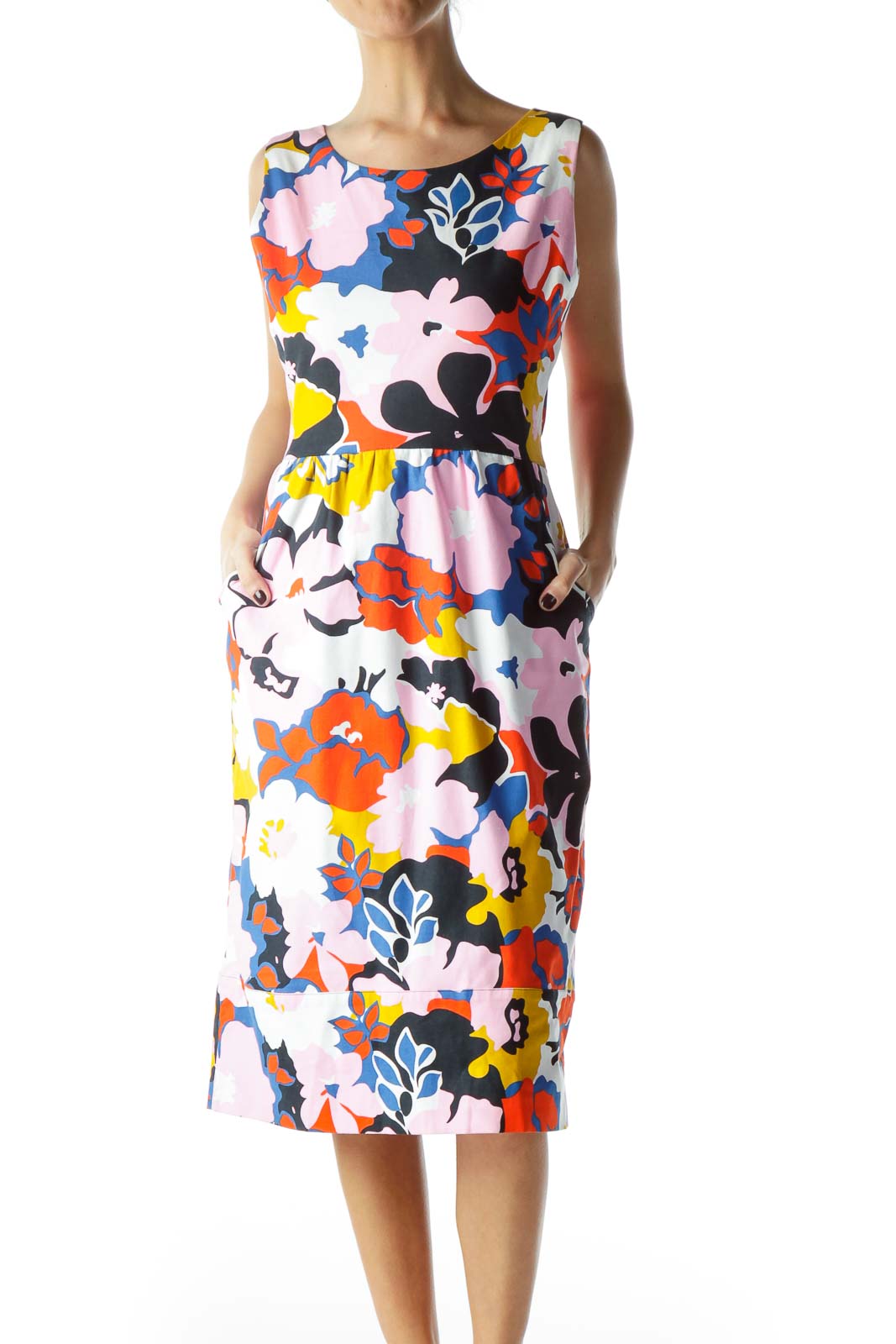 Multicolor Floral Print Open-Back Dress Front