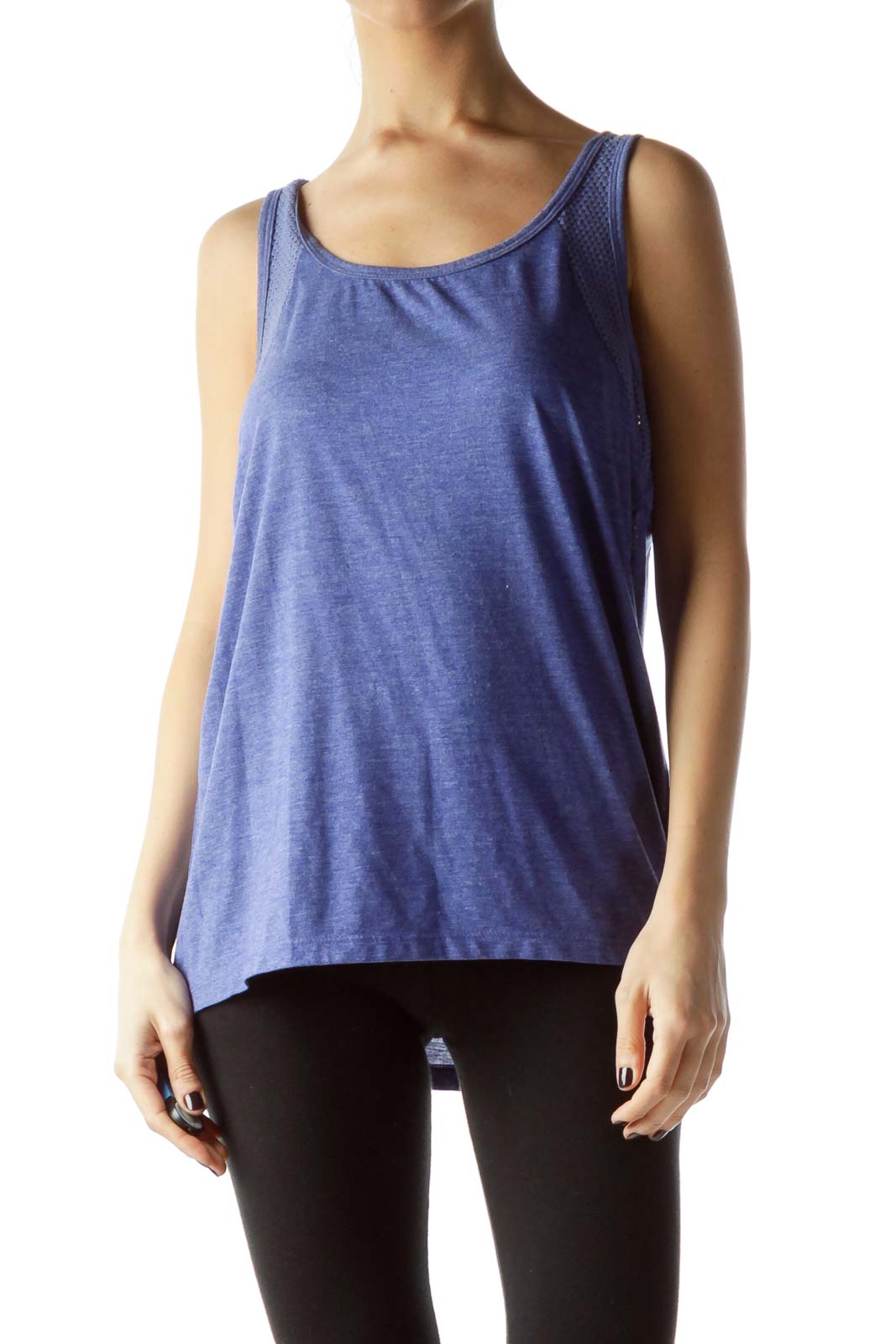 Blue Sleeveless Knit Cut-Out Design Yoga Top Front