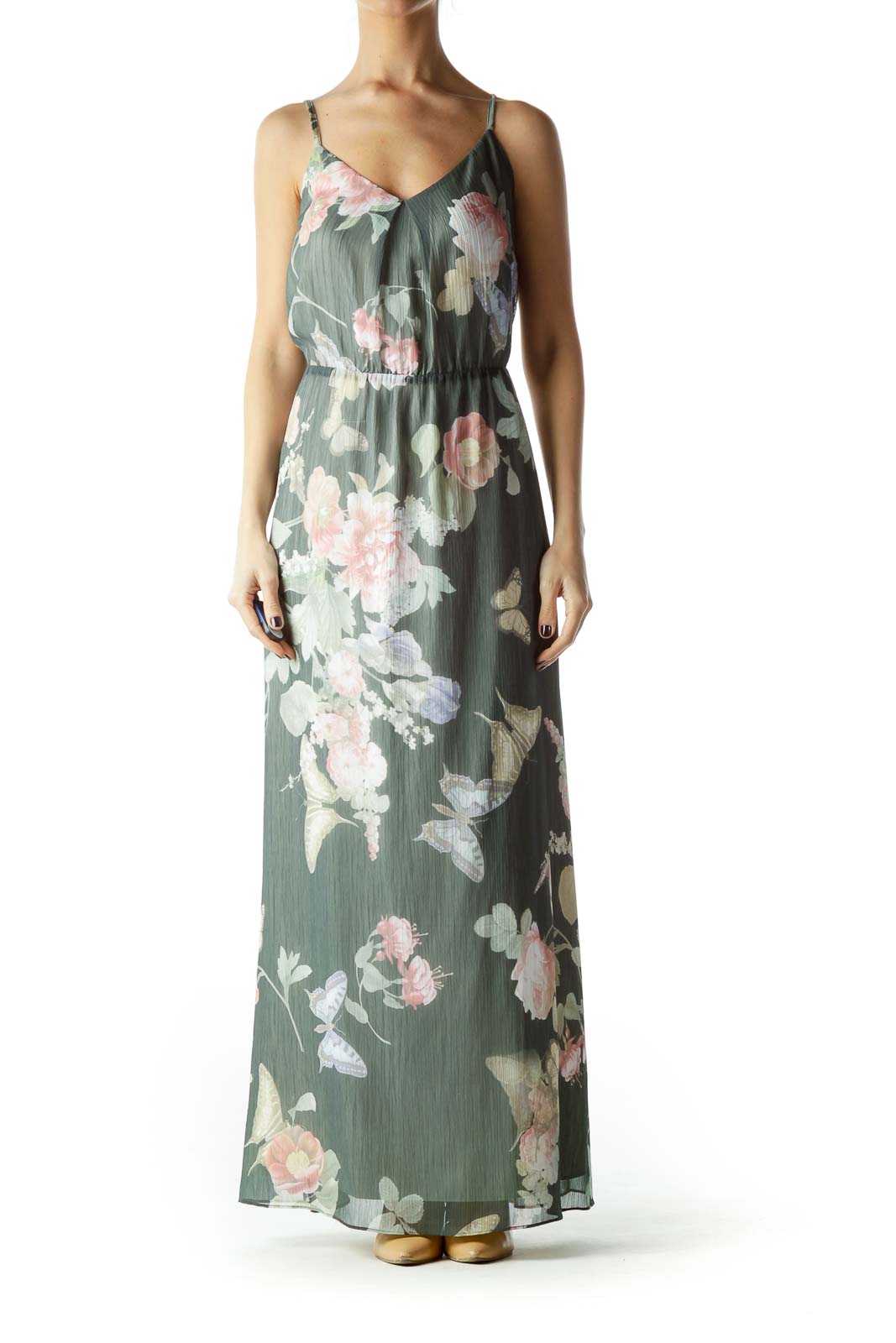 Multicolored Floral Nature Print Long Day Dress Front