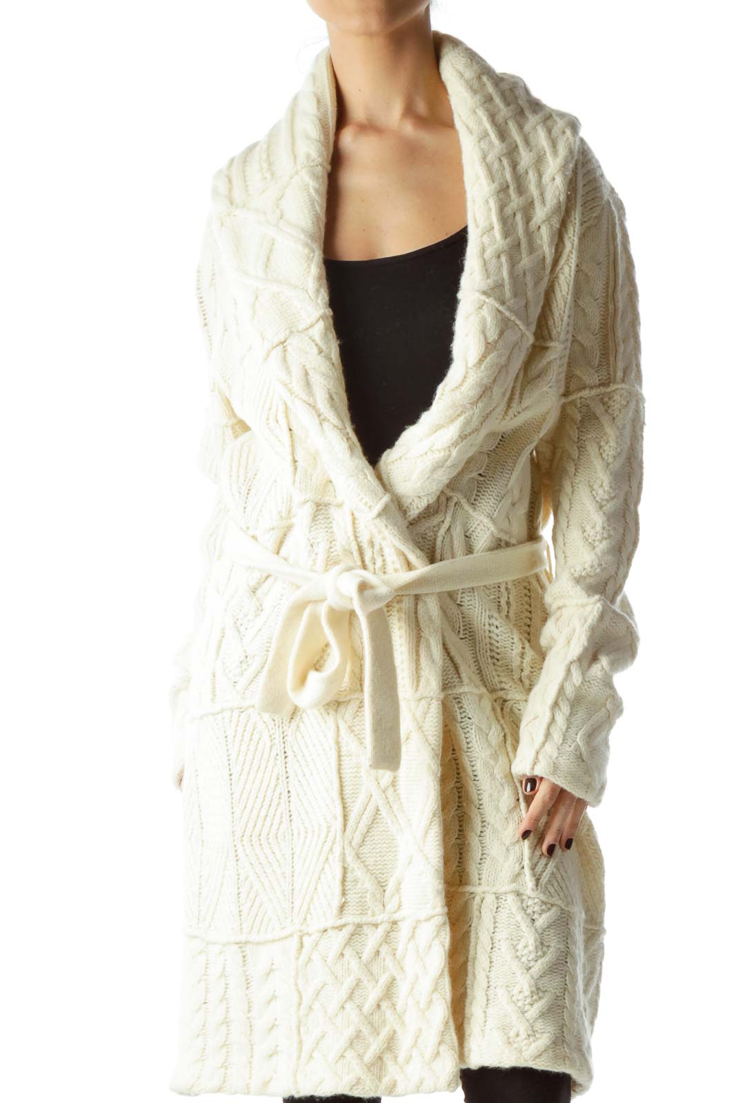 cream belted cardigan