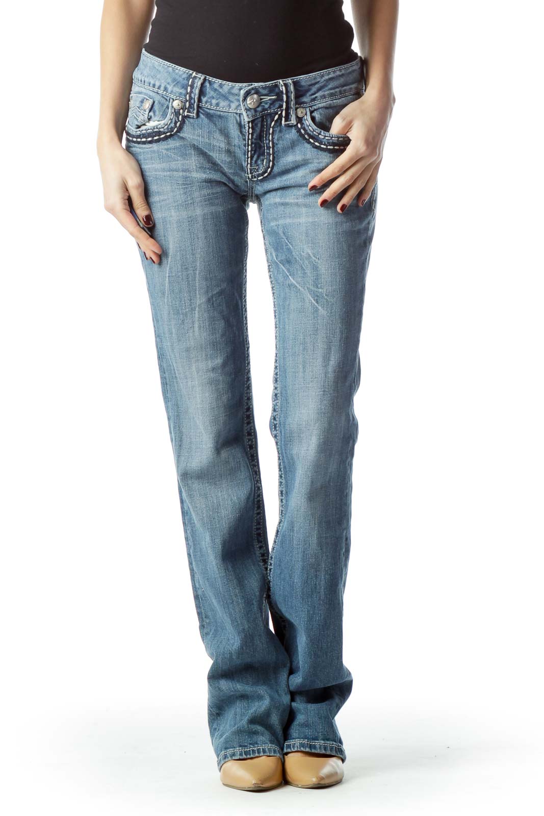 Light-Wash Straight-Leg Denim Jeans Front
