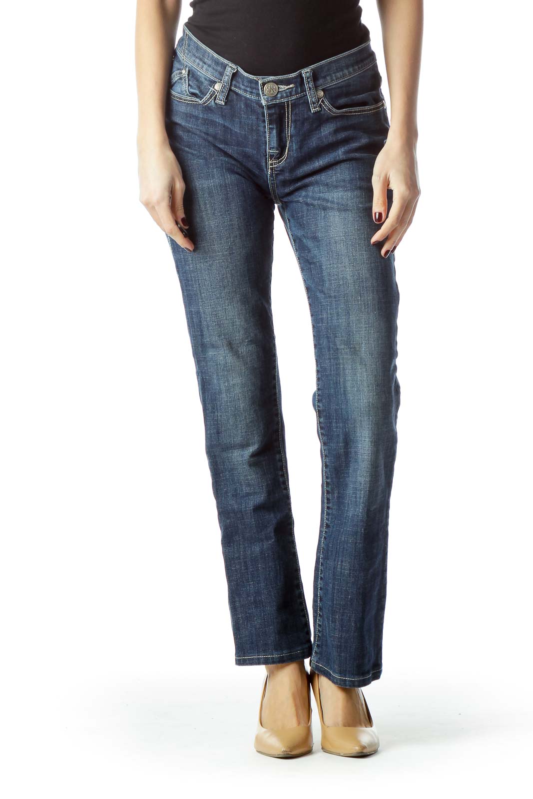 Blue Medium Wash Straight-Leg Denim Jeans Front