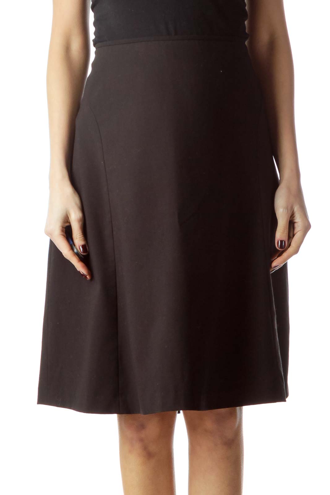 Black Zippered Flared Skirt with Slip Front
