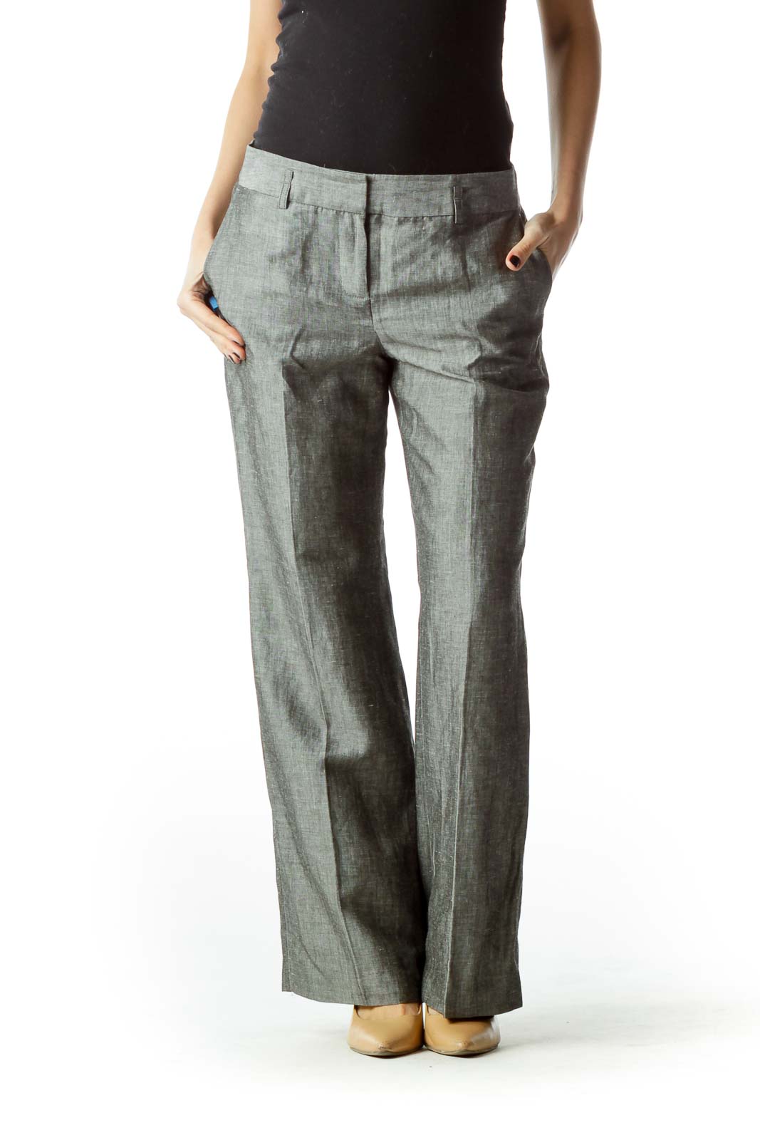 Gray Pleated Straight Leg Pants Front
