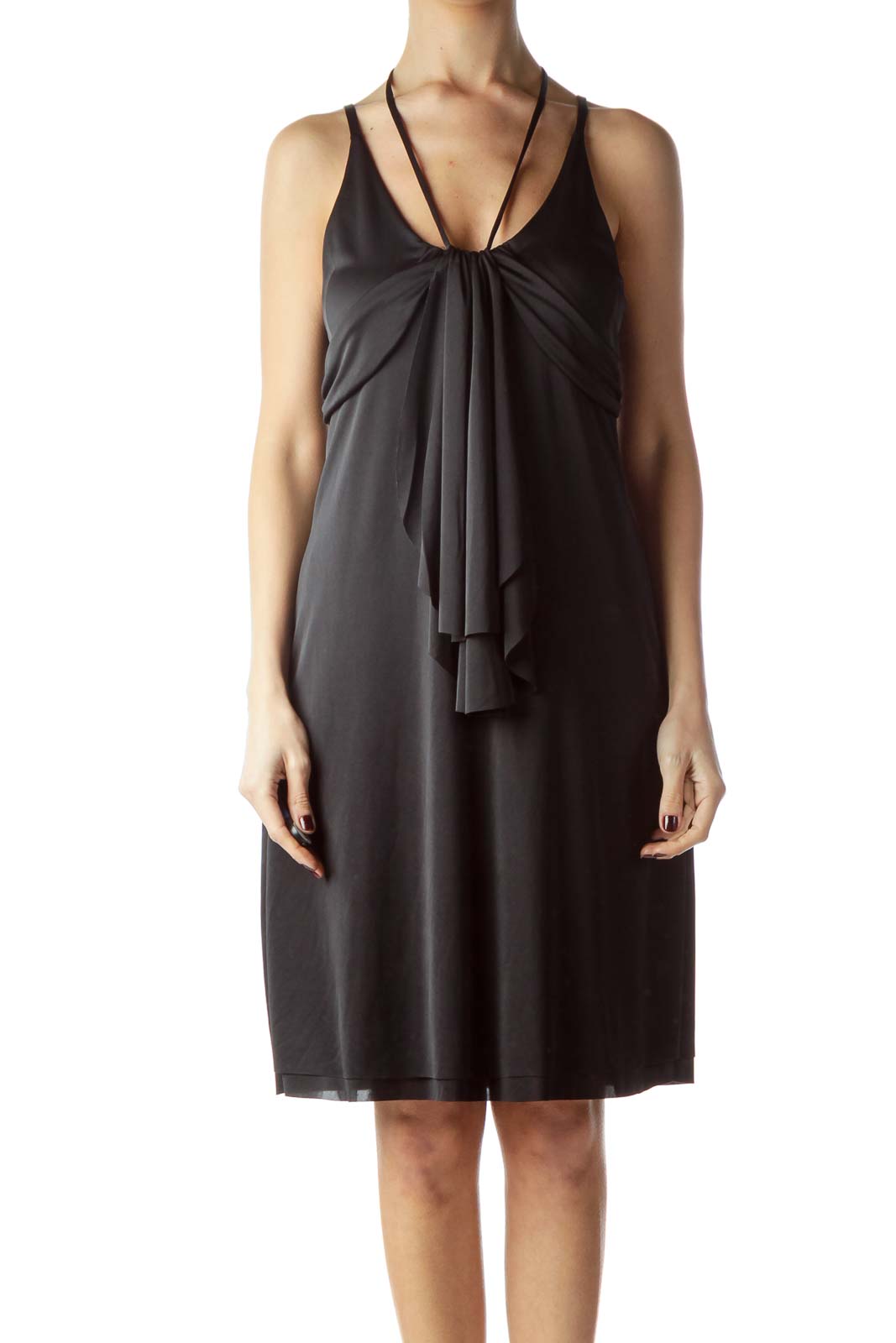 Black Adjustable Straps Shift Shiny Dress Front