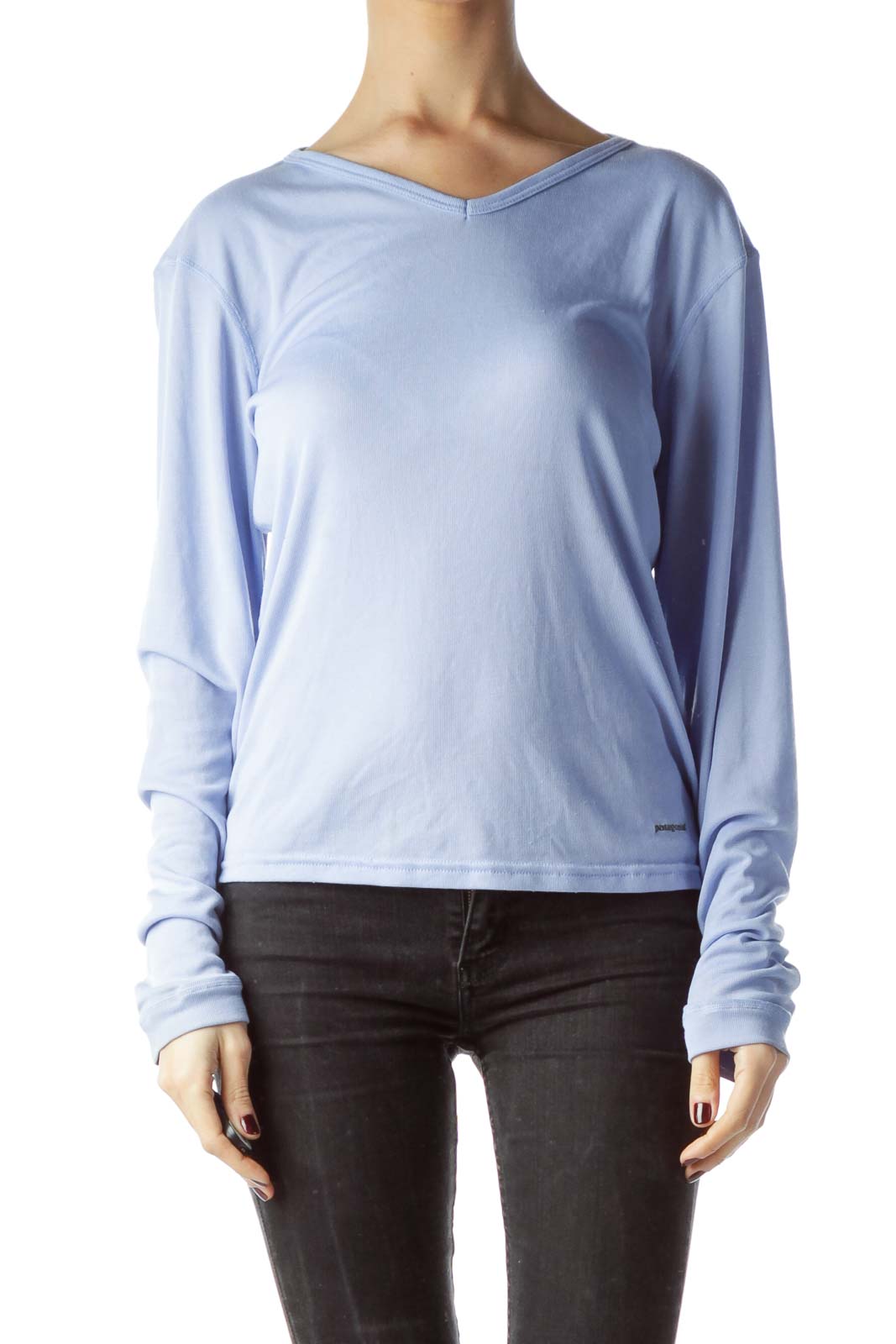 Baby Blue Stretch Long Sleeve Knit Top Front