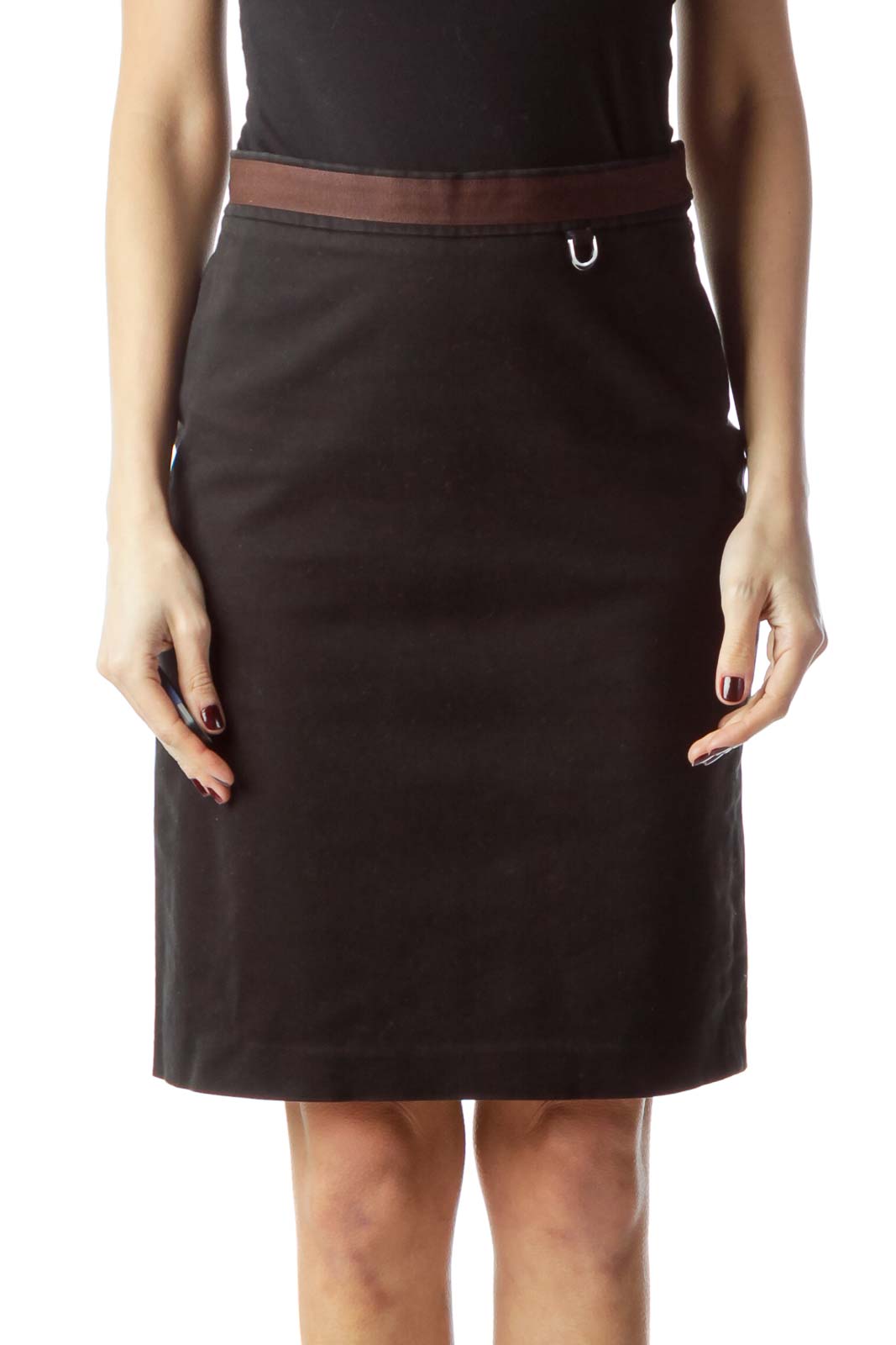 Black Brown Waist Pencil Skirt Front