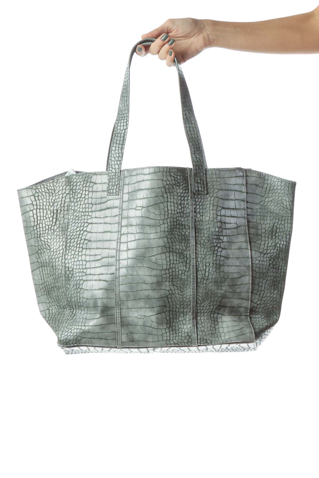 Gray Snake Skin Faux Leather Tote Front