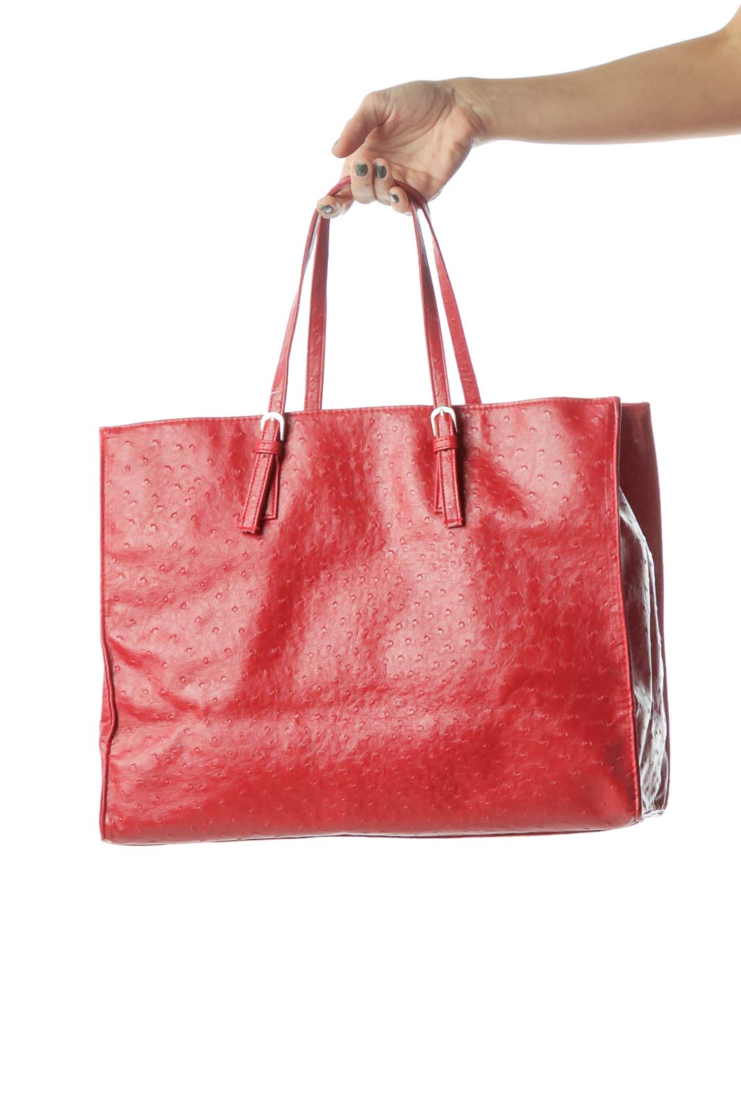 Red Vegan Ostrich Leather Tote  Front