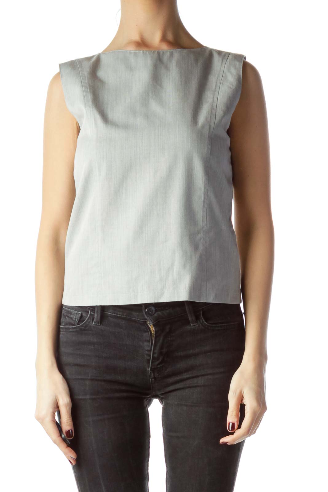 Gray Zippered Tank Top Blouse Front