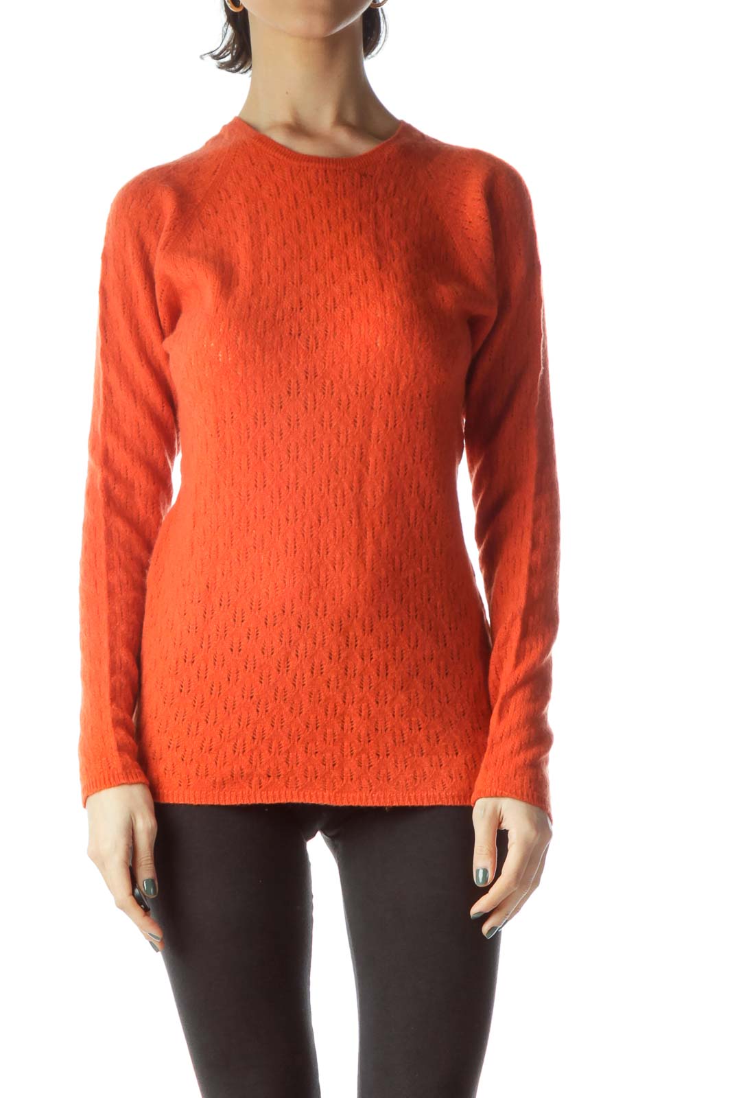Orange 100% Cashmere Long Sleeve Sweater Front