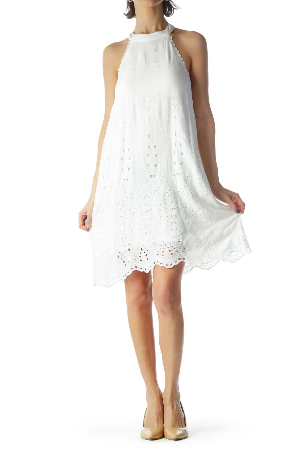 white eyelet halter dress