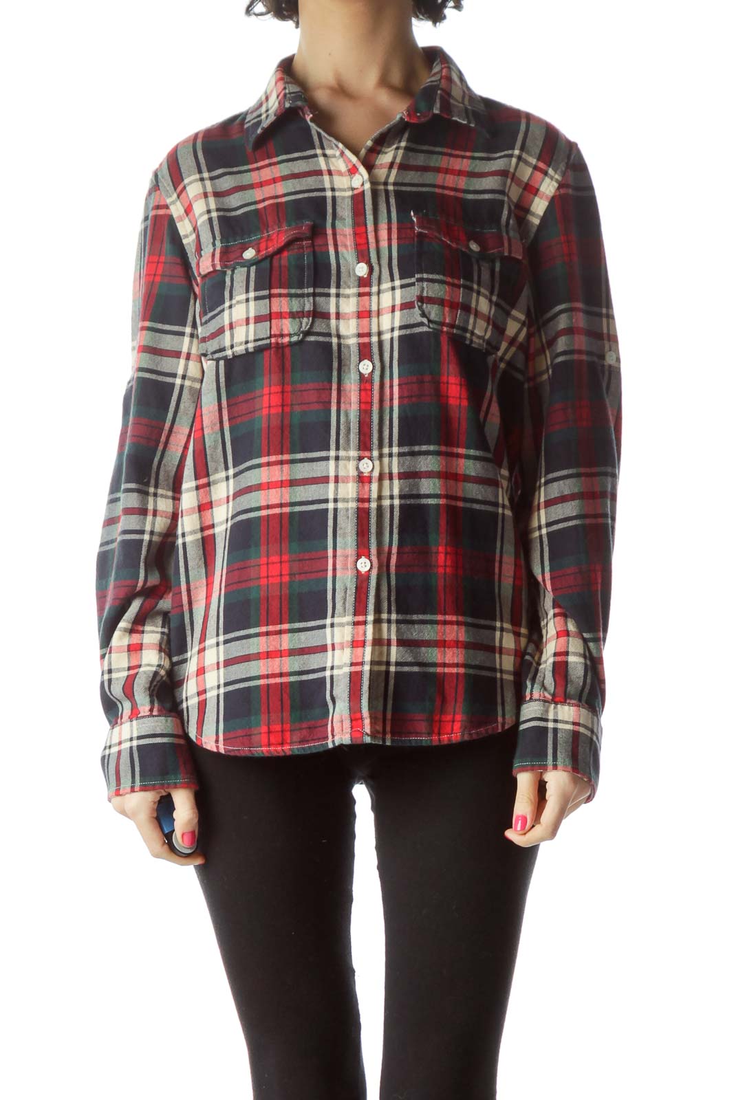 Red Navy Plaid Shirt Front