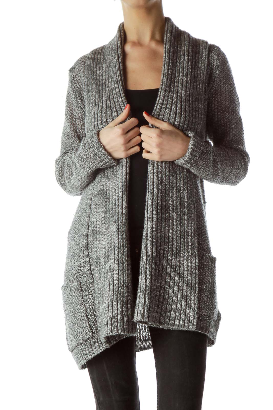 Gray Cable Knit Cardigan Front
