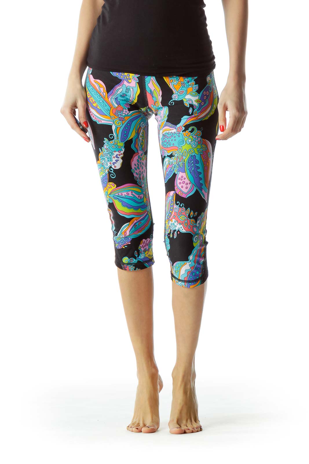 Multicolored Print Cropped Sports Pants Front