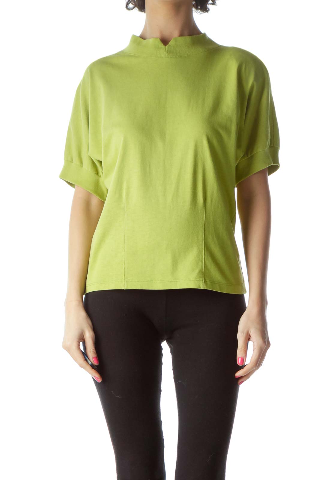 Green Raglan Sleeve Knit Top Front