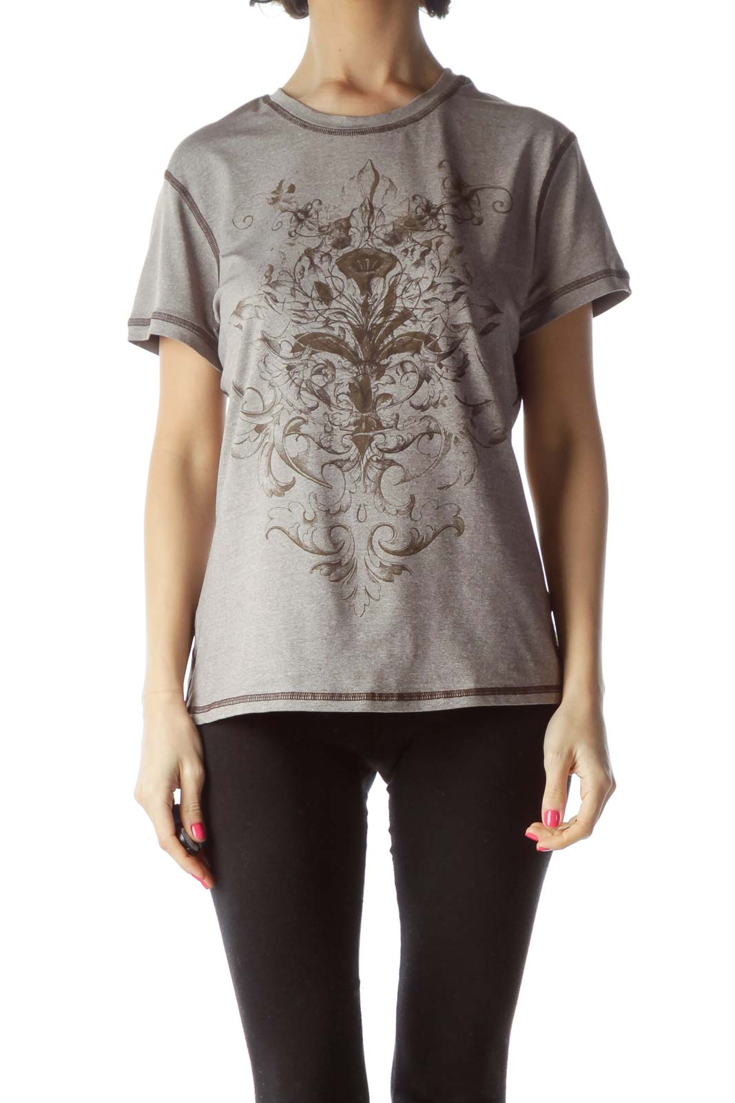 Brown Printed Sport Top Front