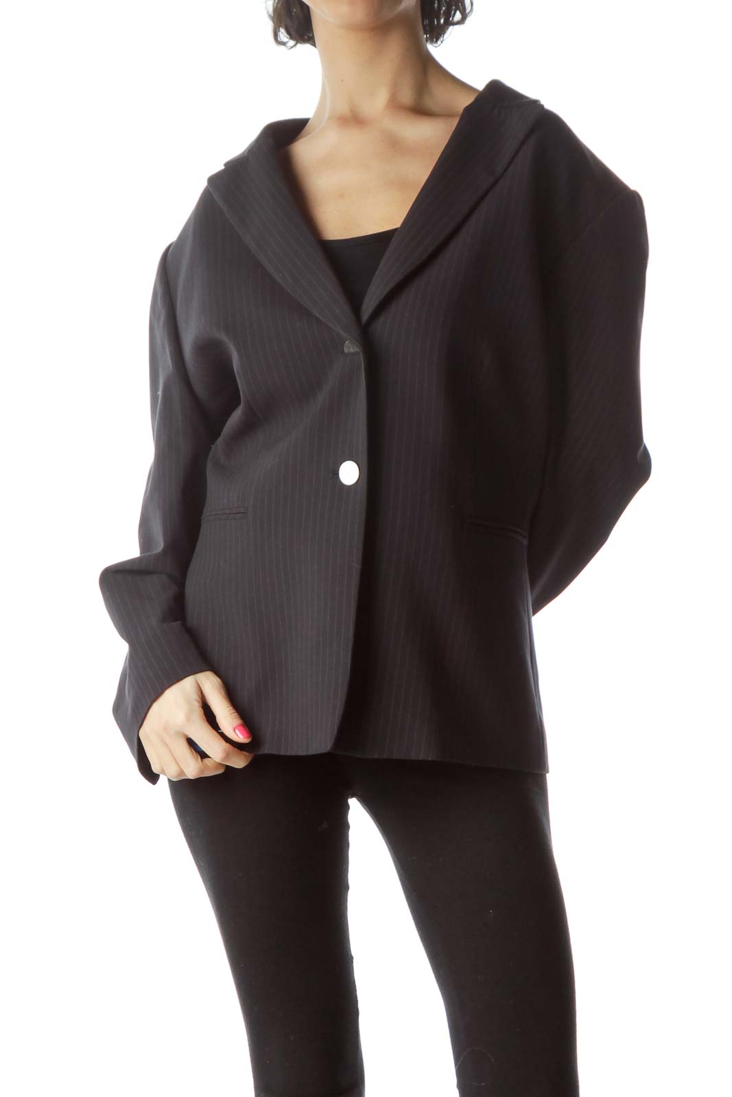 Black Pinstripe Suit Jacket Front