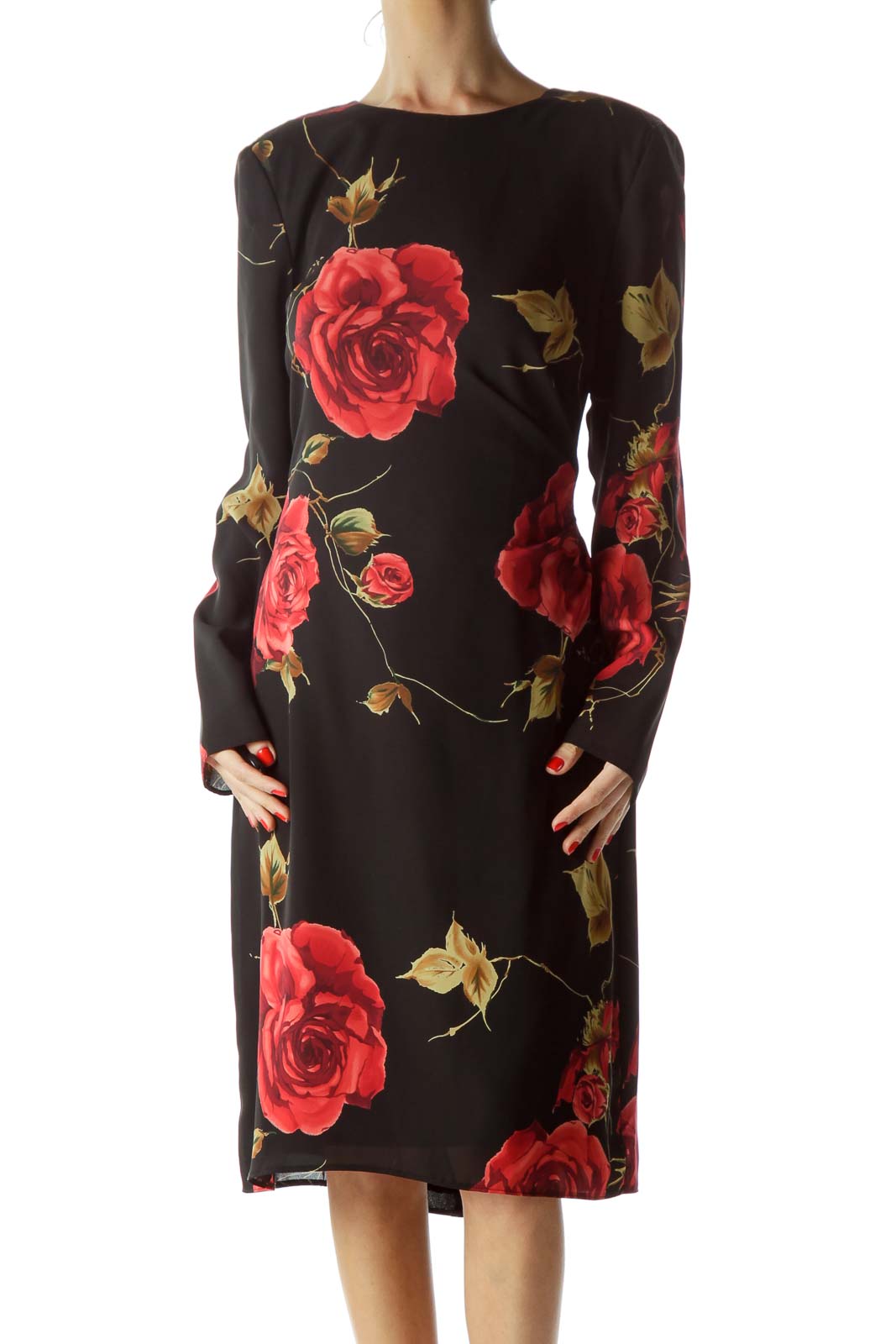 Black Rose Floral Dress Front