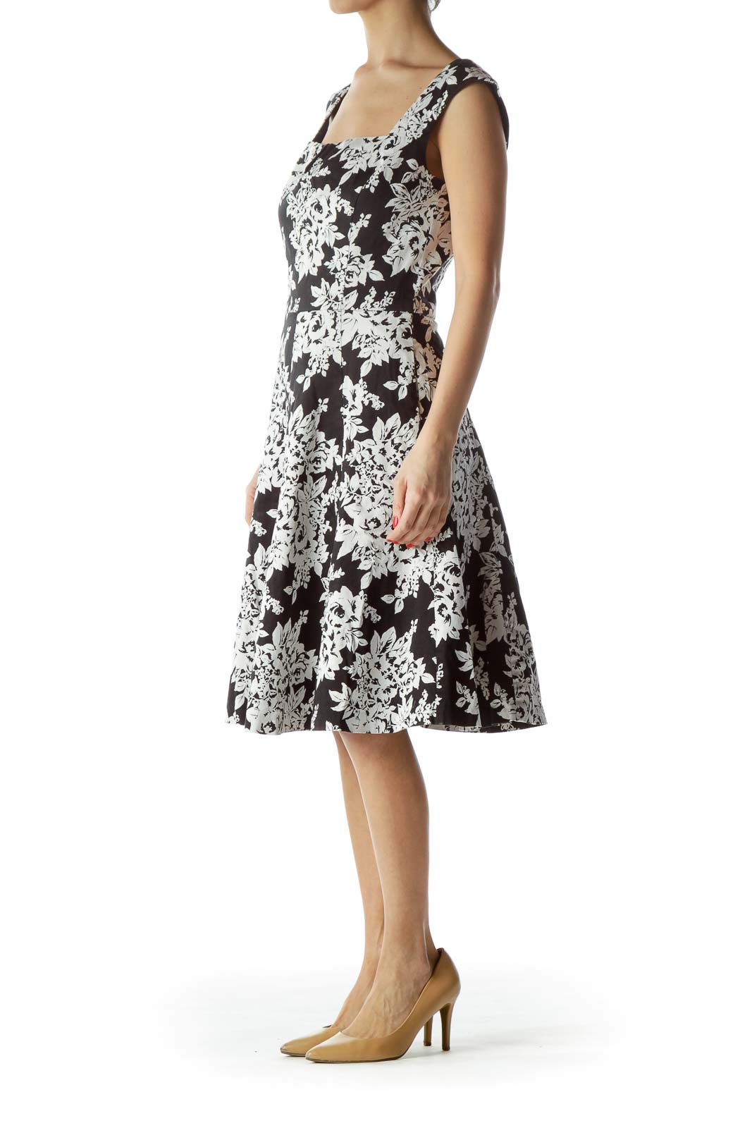 White House Black Market Black Floral Print Dress Cotton Spandex