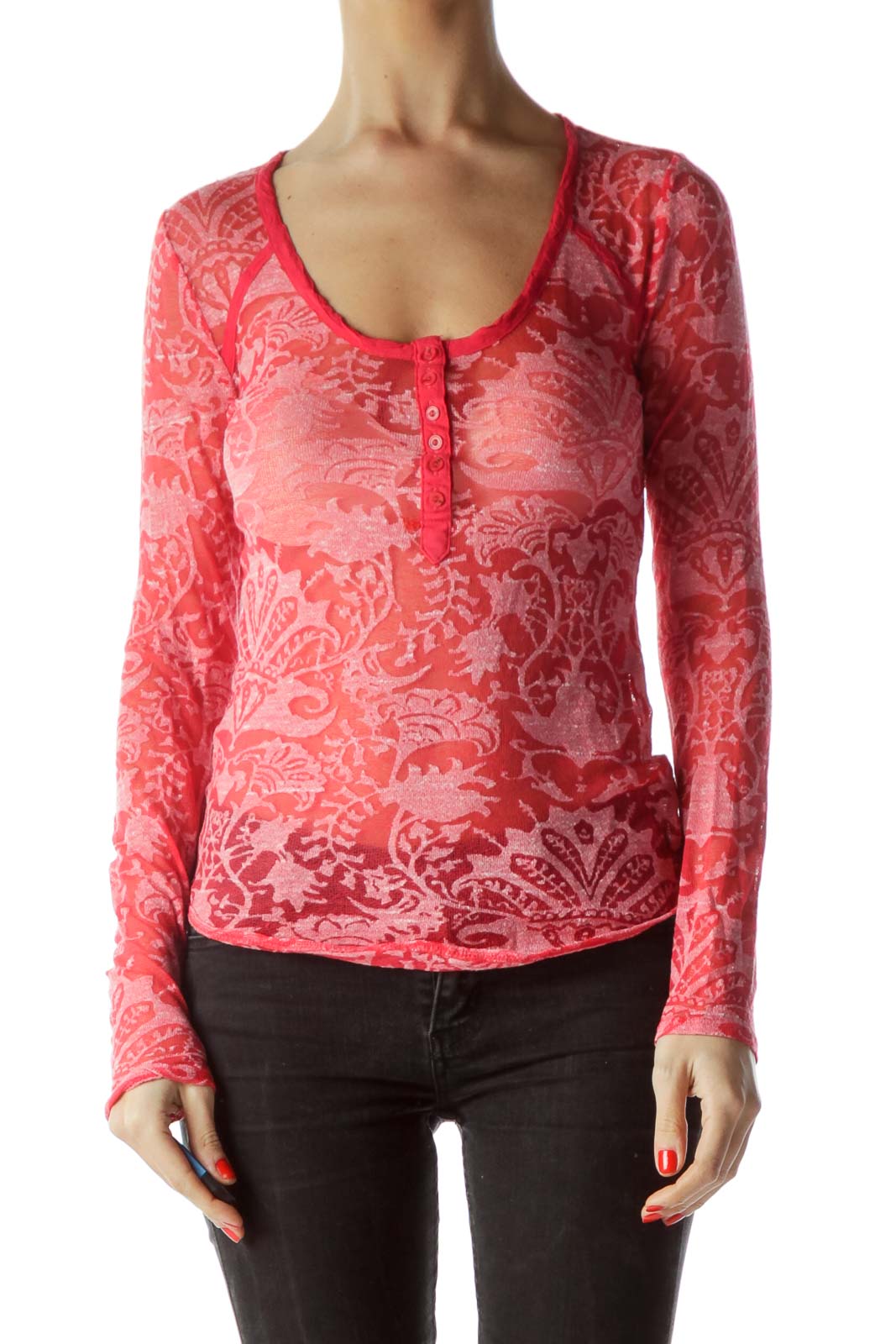 Red Pink See-Through Knit Top Front