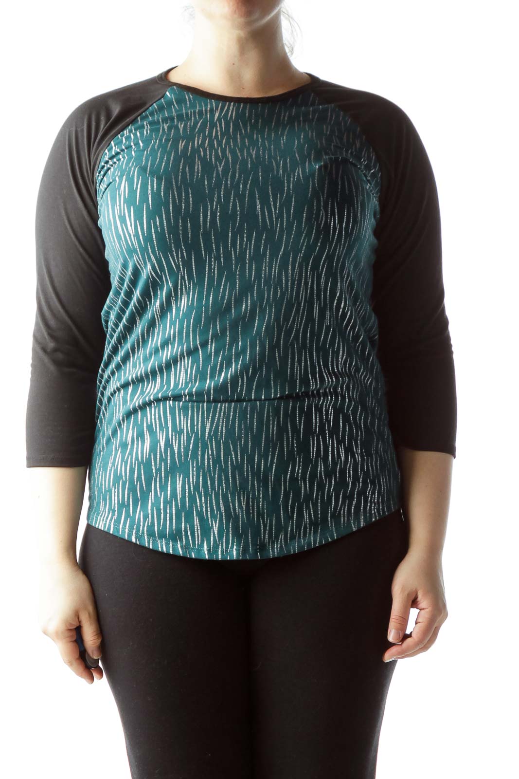 Black Emerald Green Printed Long Sleeve Top Front