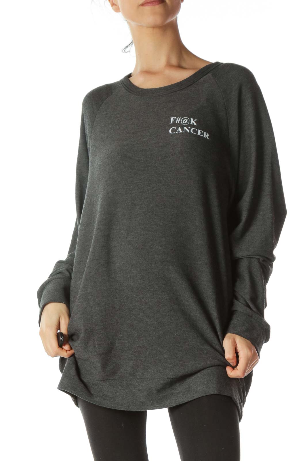 Gray Soft Round-Neck Front-Text Sweatshirt Front