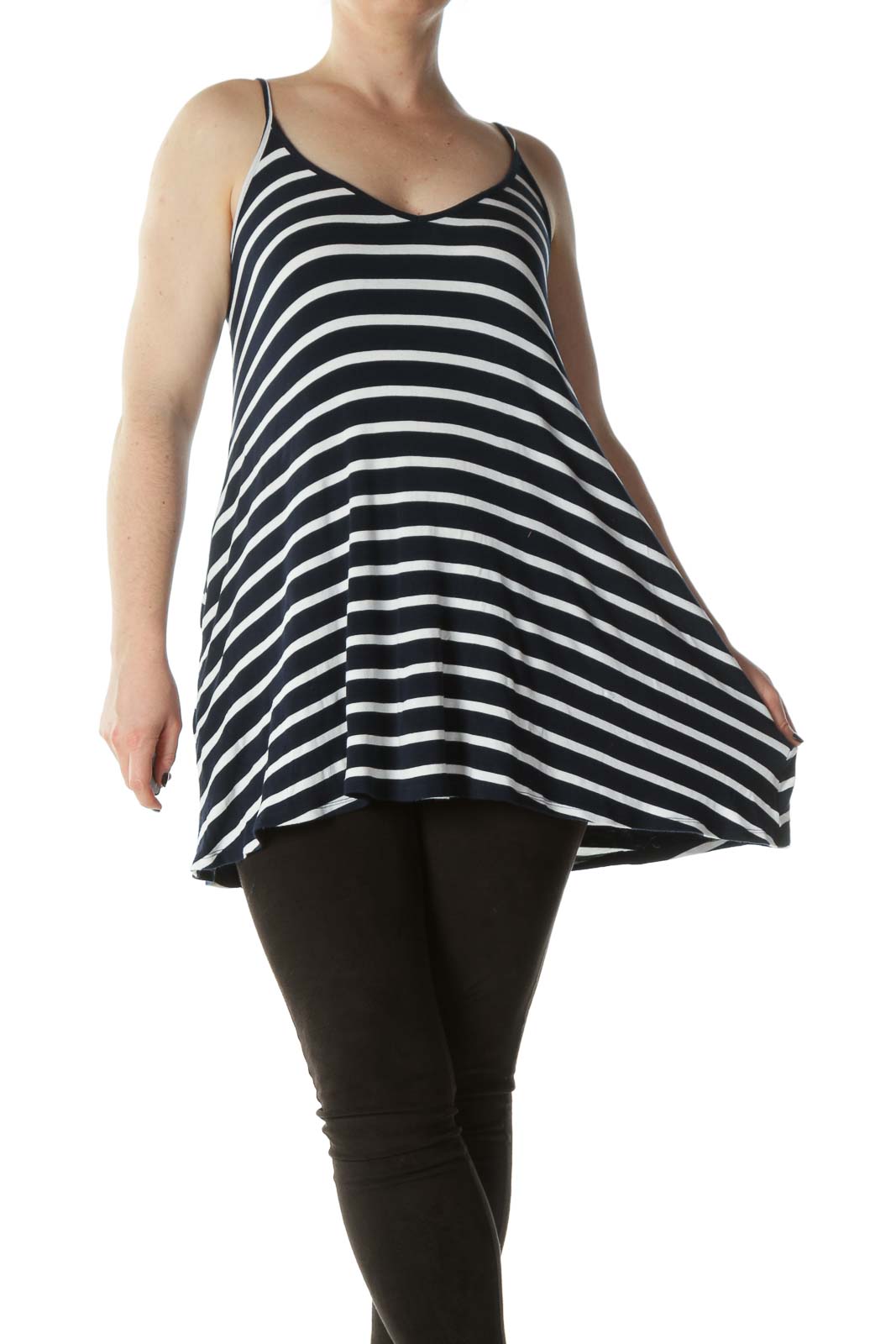 Navy Striped Long Tank Top Front