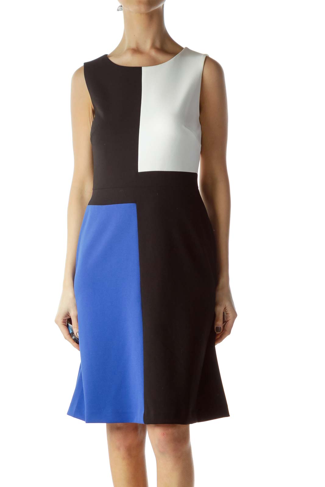 Black and Blue Color Block Dress Front