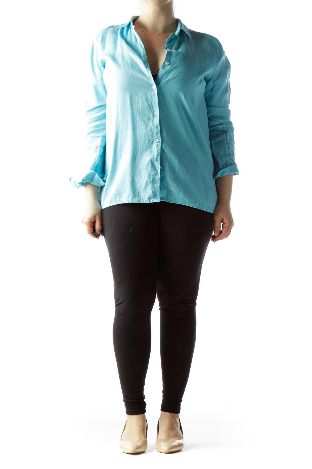 J.Jill 100% Linen Solid Blue Long Sleeve Button-Down Shirt Size XL