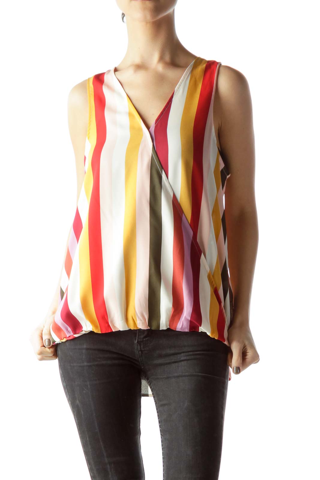 Pink Multi-Color Sleeveless Blouse Front