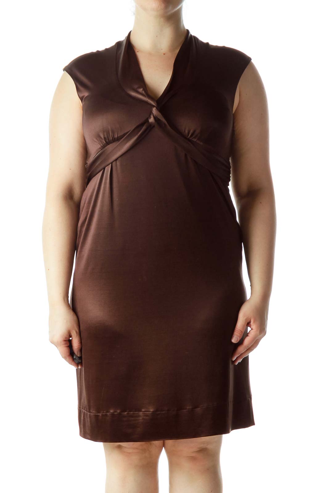 Brown Knot Detail Dress Front