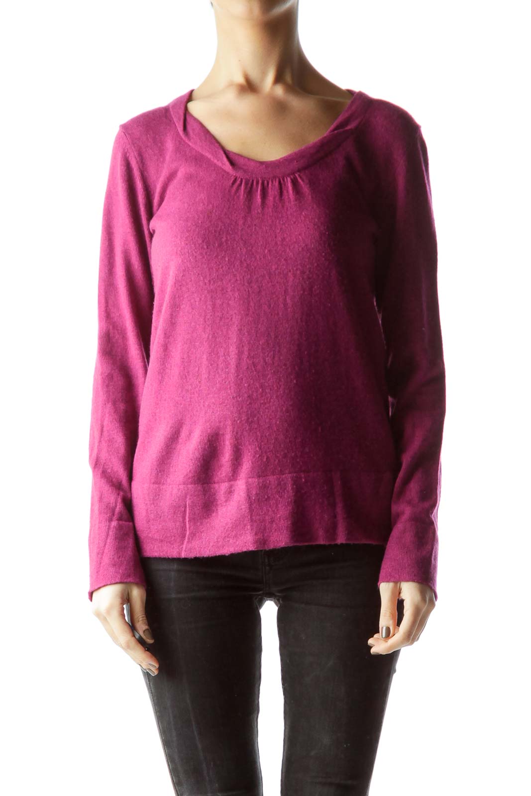Purple Round Neck Long Sleeve Knit Sweater Front