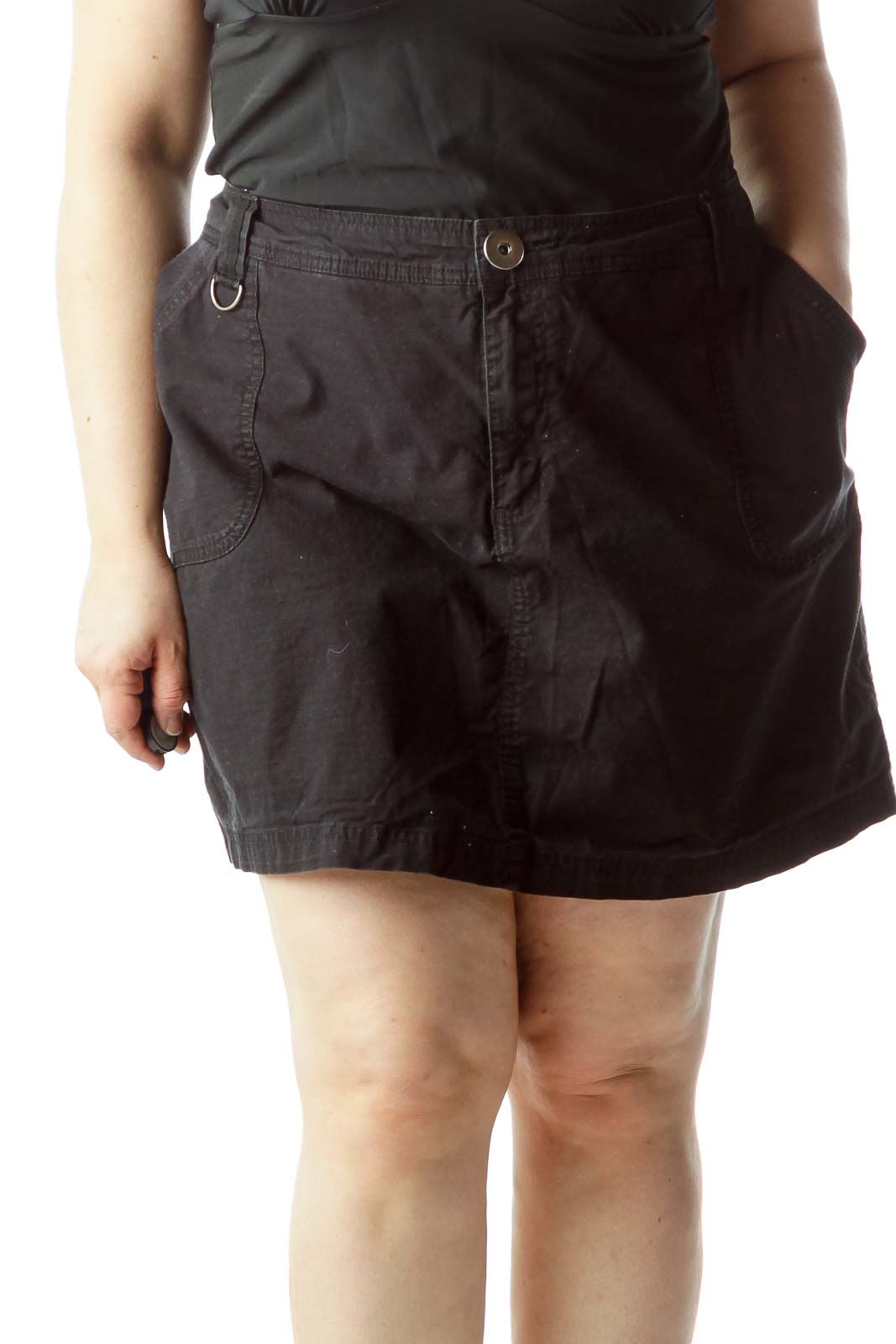 Black 100% Cotton Pocketed Skirt with Under Shorts Front