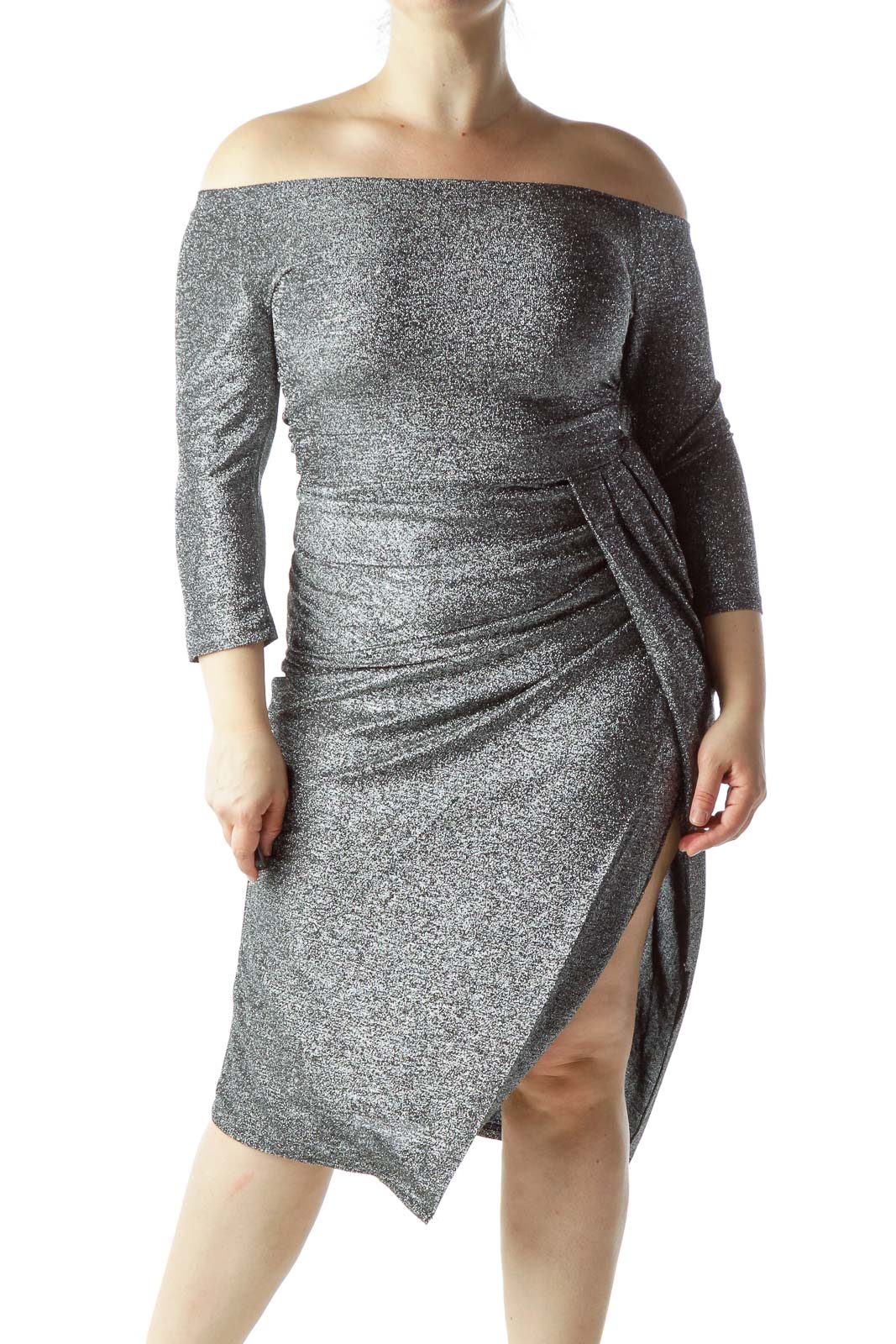 Silver Sparkled Asymmetric Dress Front