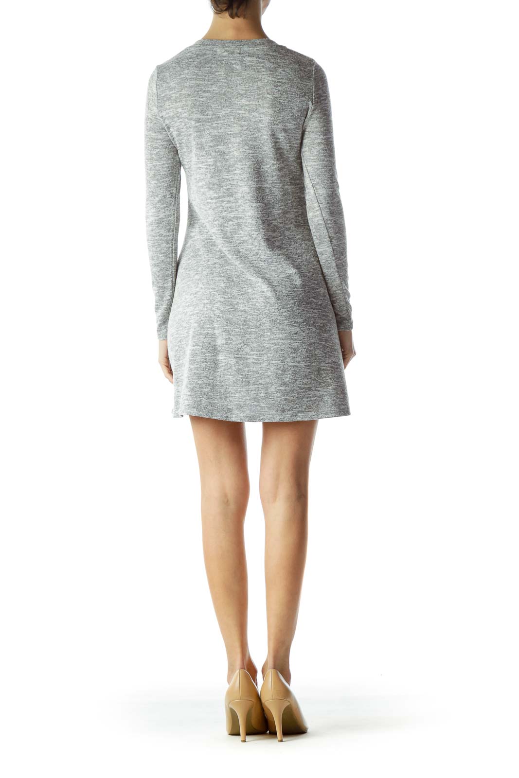 About a Girl - Gray Jersey-Knit Dress with Tie Detail Polyester