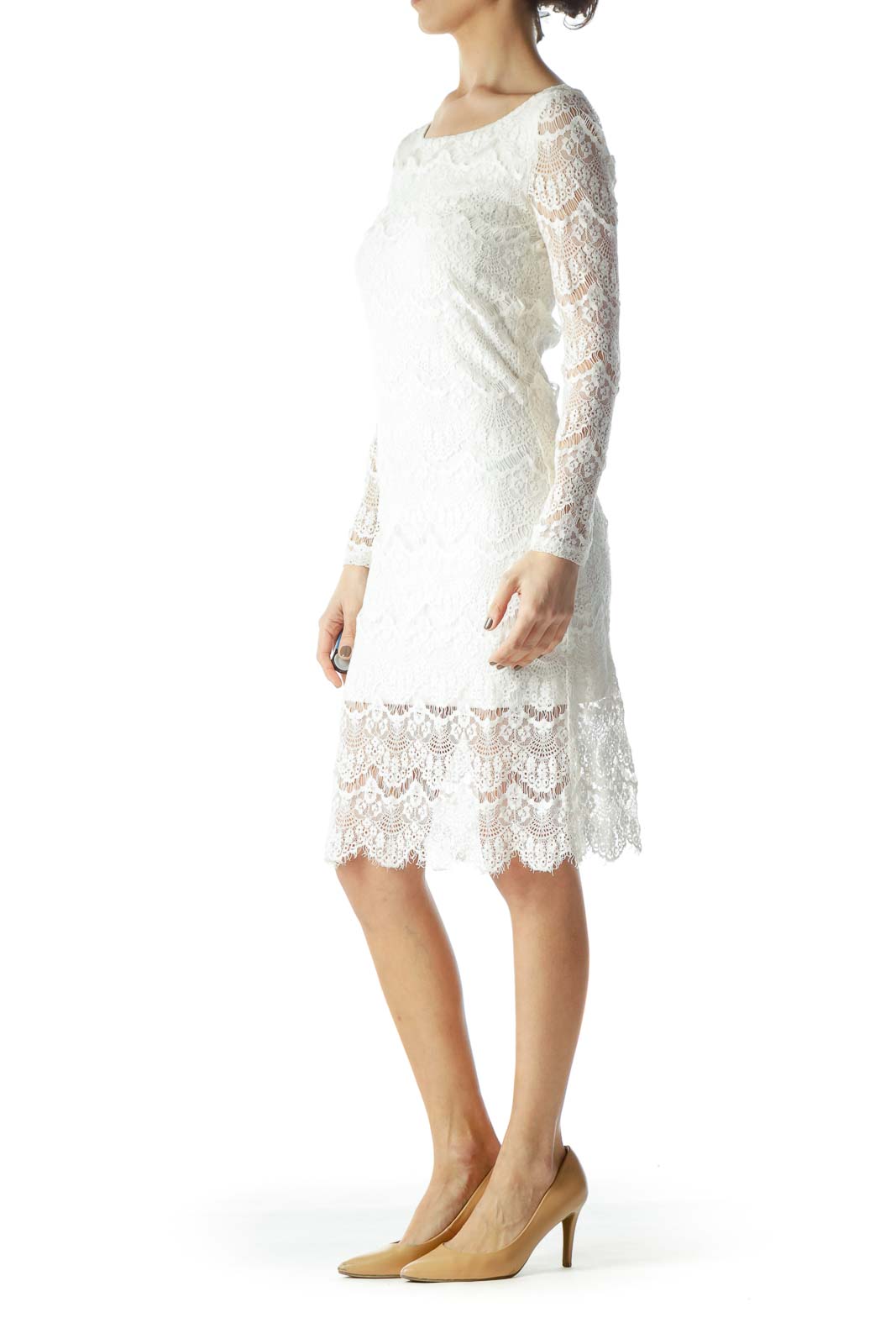 chloe lace half sleeve peplum hem midi dress