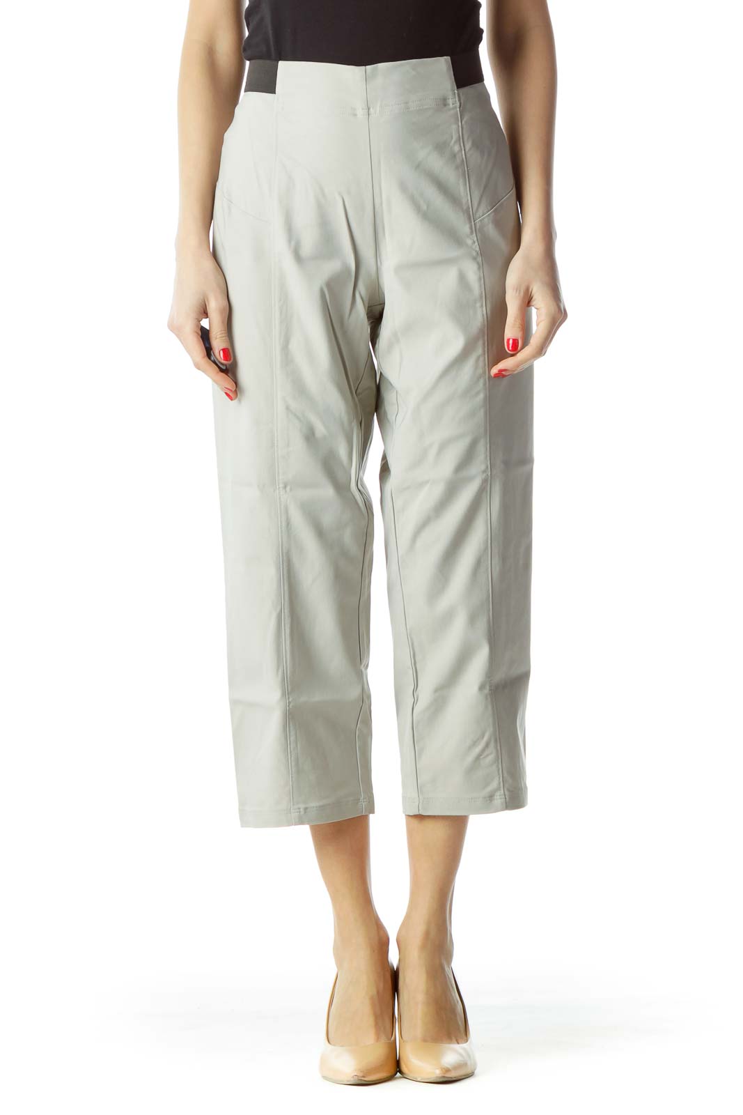 Beige Stretchy Cropped Pants Front