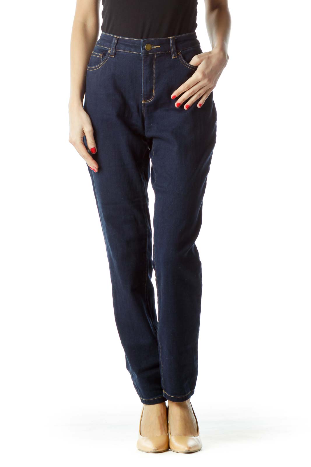 Dark Blue Classic Straight Leg Jeans Front