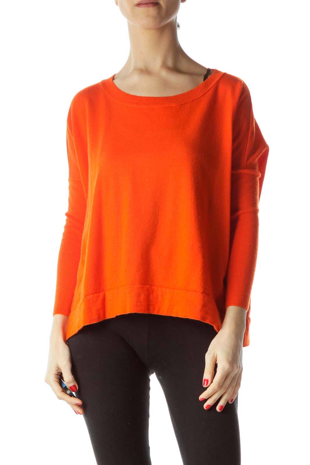 Orange Round Neck Slim Sleeves 100% Merino Wool Sweater Front
