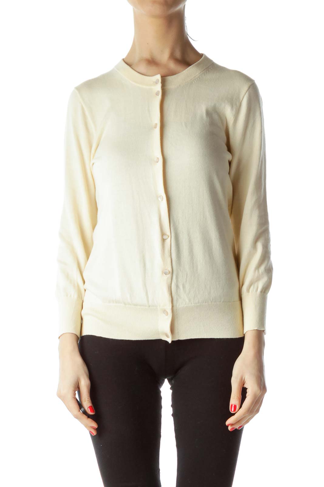 Light Peach Color Buttoned Long Sleeve Sweater Front