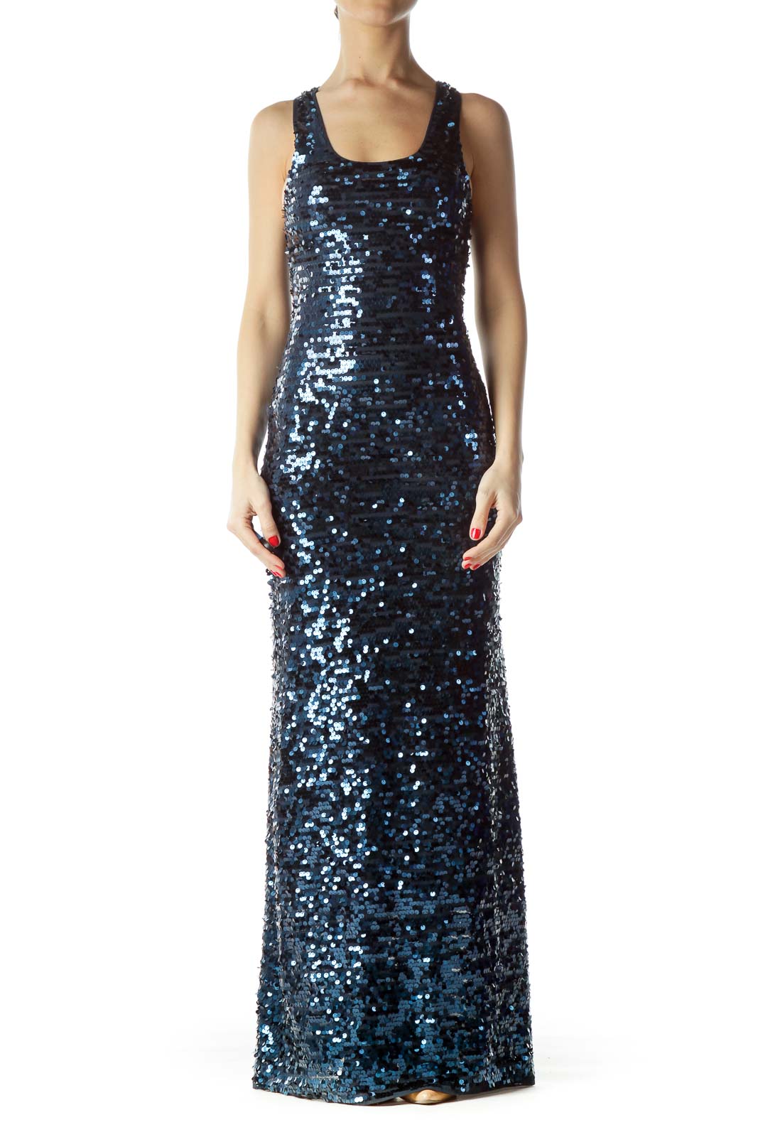 Navy Sequin Evening Gown Front